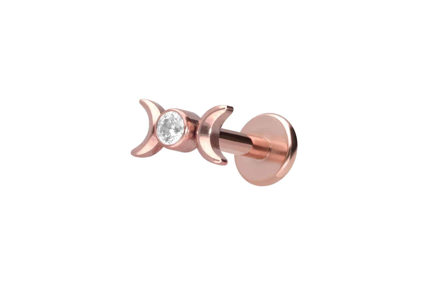 Titan Labret Piercing mit Push Fit 2 MONDE + KRISTALL